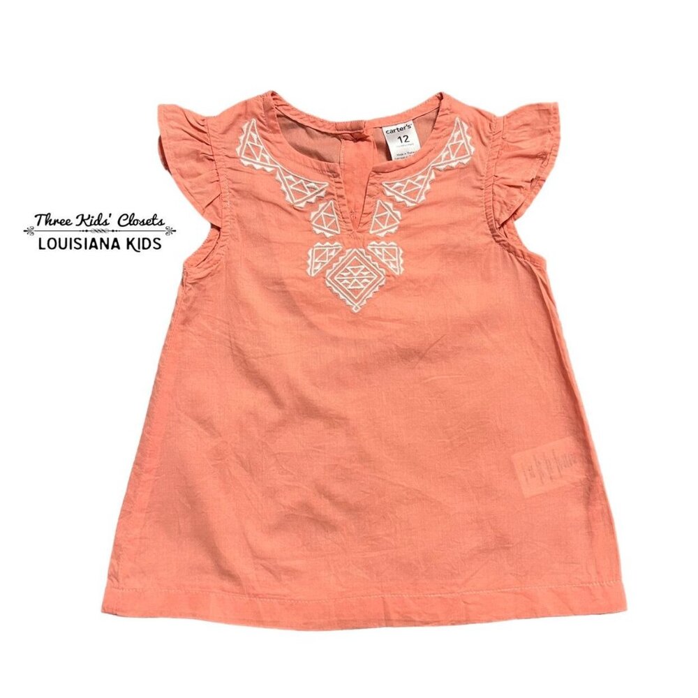 Carter's 12m Coral Embroidered Tunic Top